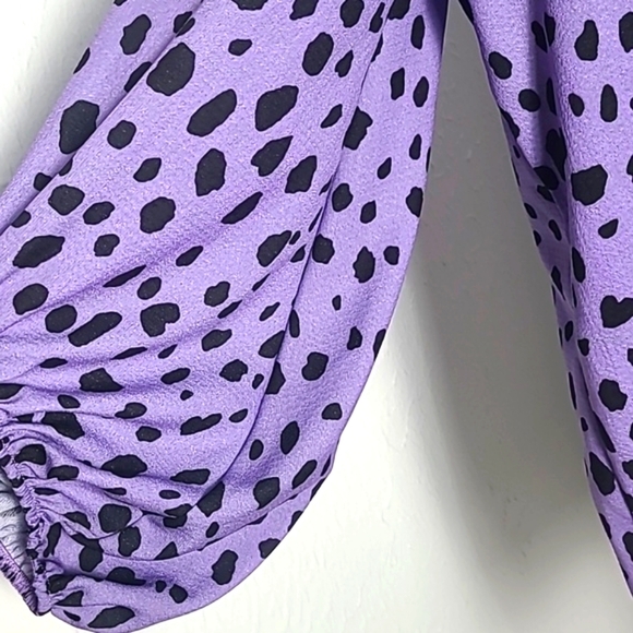 Bibi Purple Top with Black Polka-dots & Bubble Sleeves, Size XL - Picture 5 of 10